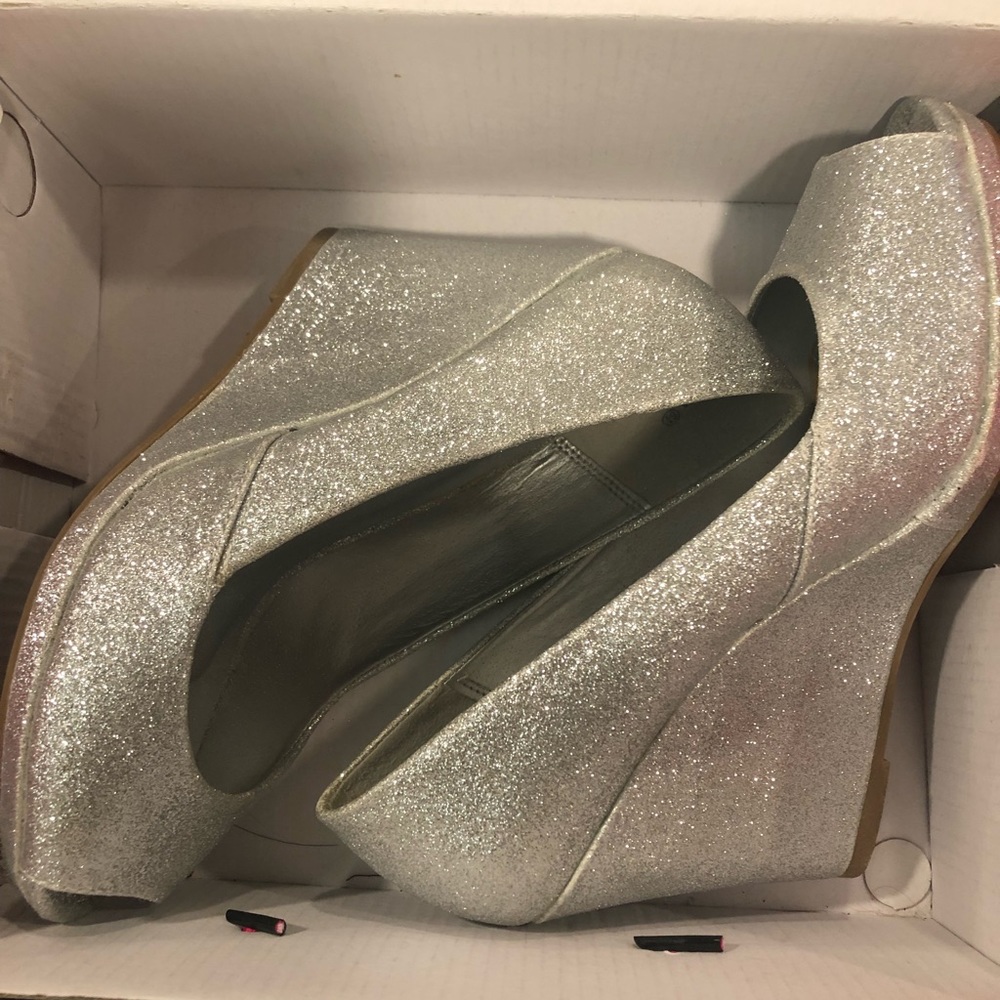 Silver Open Toed Wedge Heels